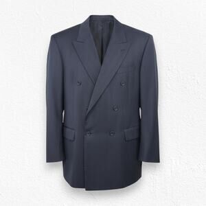 Vintage Italian Wool Double Breasted Blazer Navy Pinstripe Jacket Size 46EU 41US